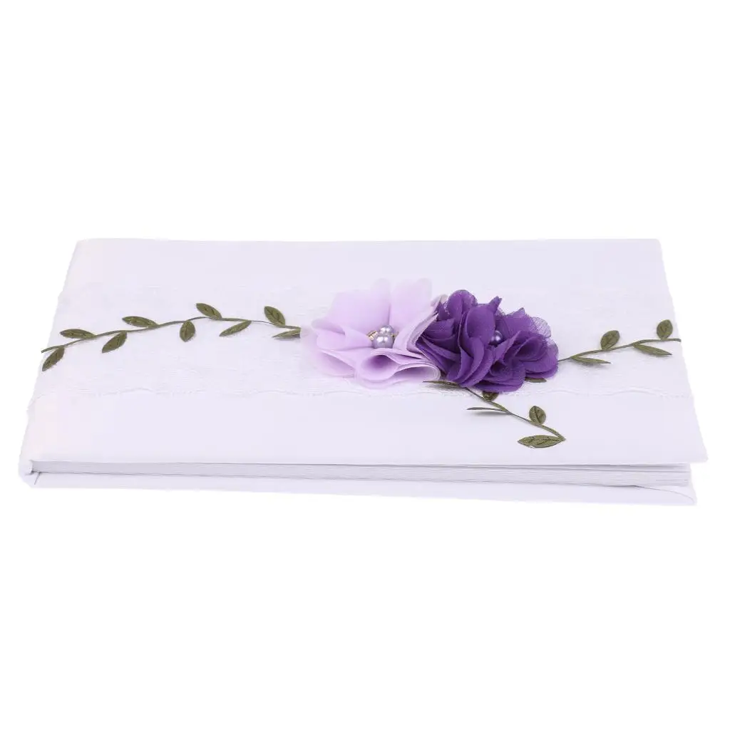 Wedding Guest Book White Lace Purple Flowers Guest Signing Book Party Decoration