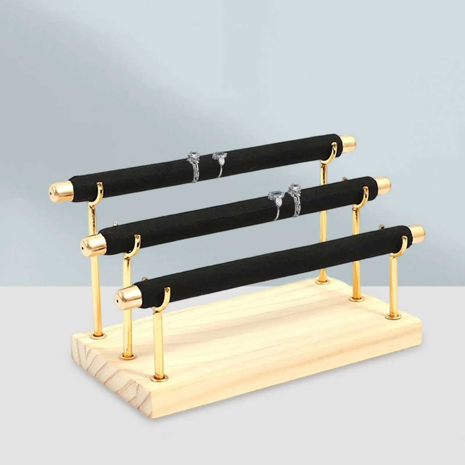 Wooden Base  Holder Jewelry Display Stand Flannel Storage Rack for Dresser Showroom