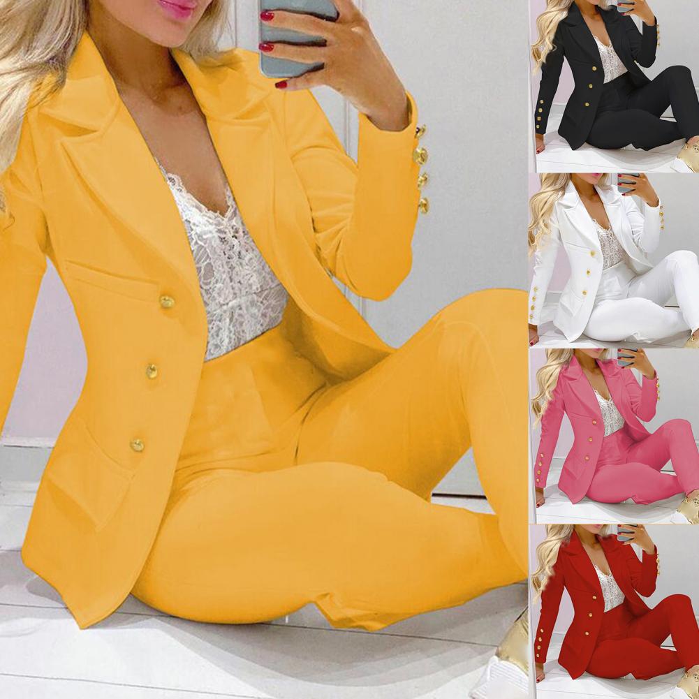 cor sólida manga longa blazer terno fino