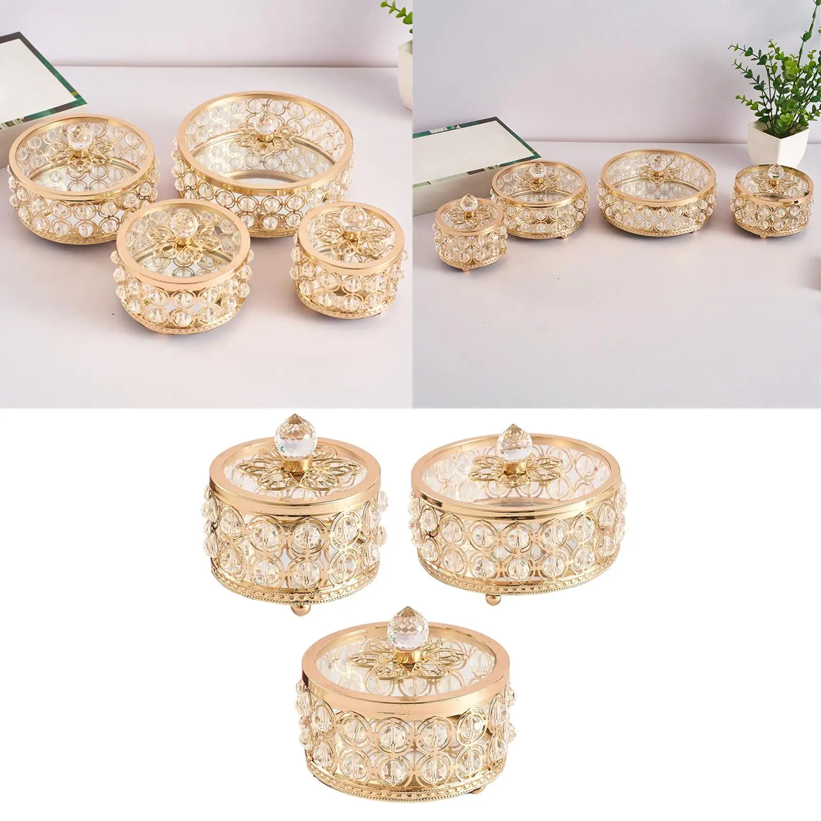 Crystal Jewelry Box Mirrored Base Storage Gold for Earrings Rings Necklace