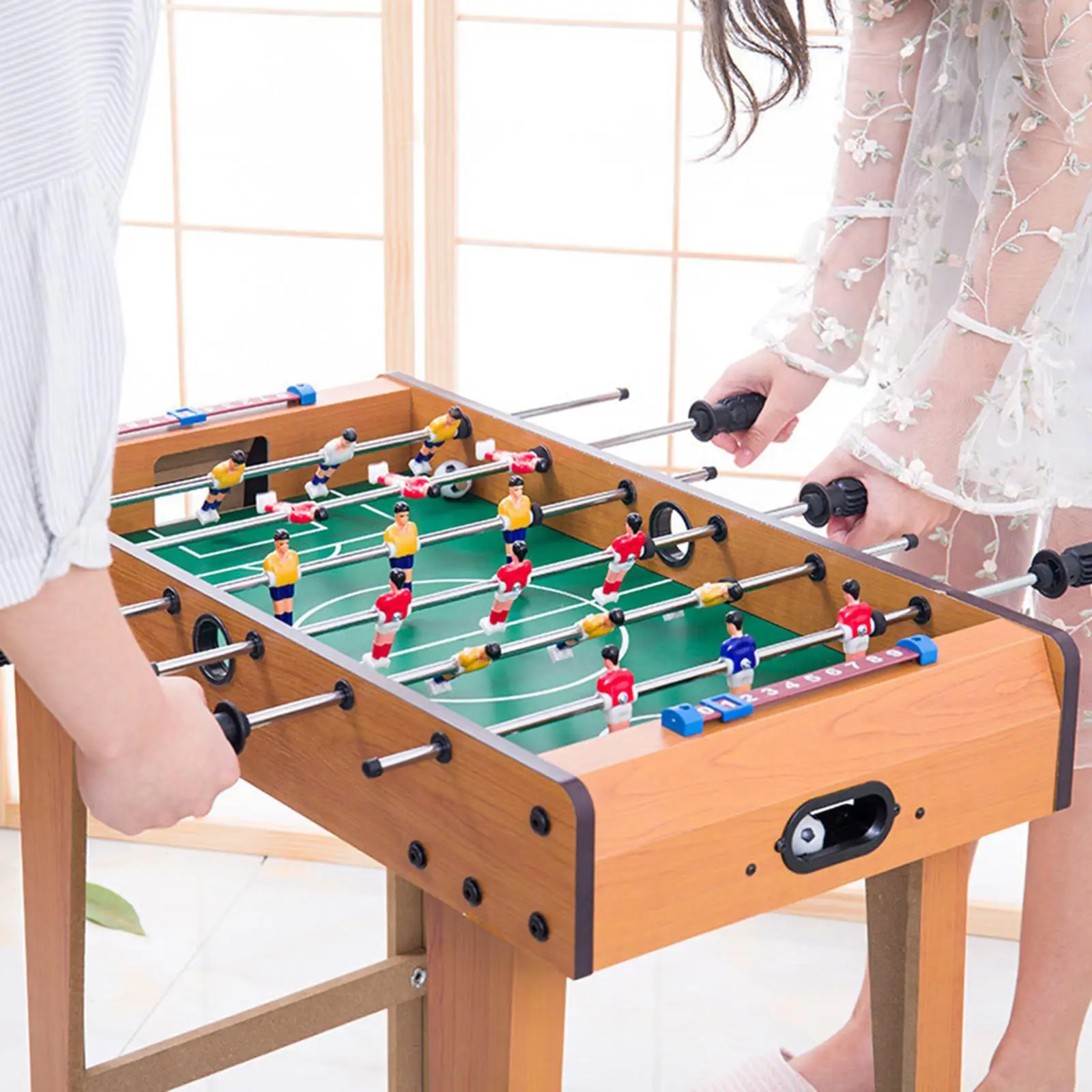 Wooden Foosball Table Tabletop Soccer Game Parent Child Interactive Toy with Ball Desktop Game for Indoor Family Party