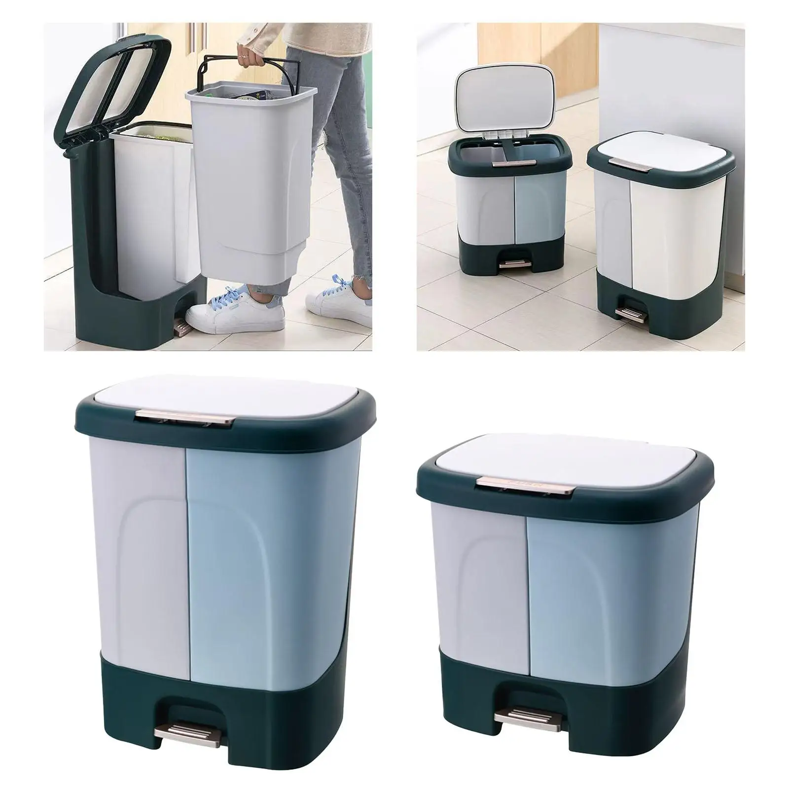 1pc Sorting Waste Bin Foot Pedal Style 2 Compartment Wet Dry Separation Detachable Trash Can