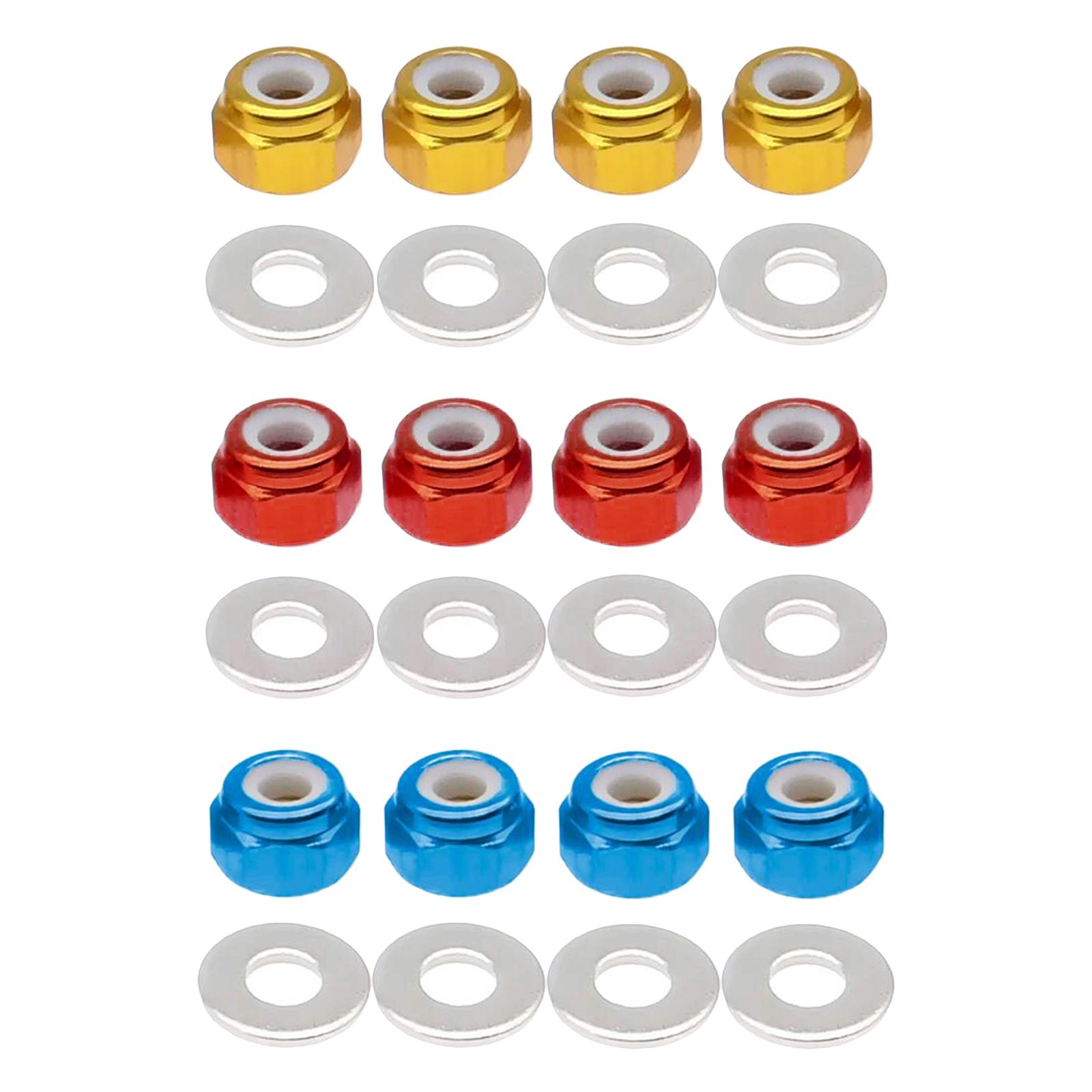 8 Pieces M3 Wheel Lock Nuts with Gasket Metal Wheel Hardware for Wltoys 144001 1:14 RC Off-Road Car Parts Replacement