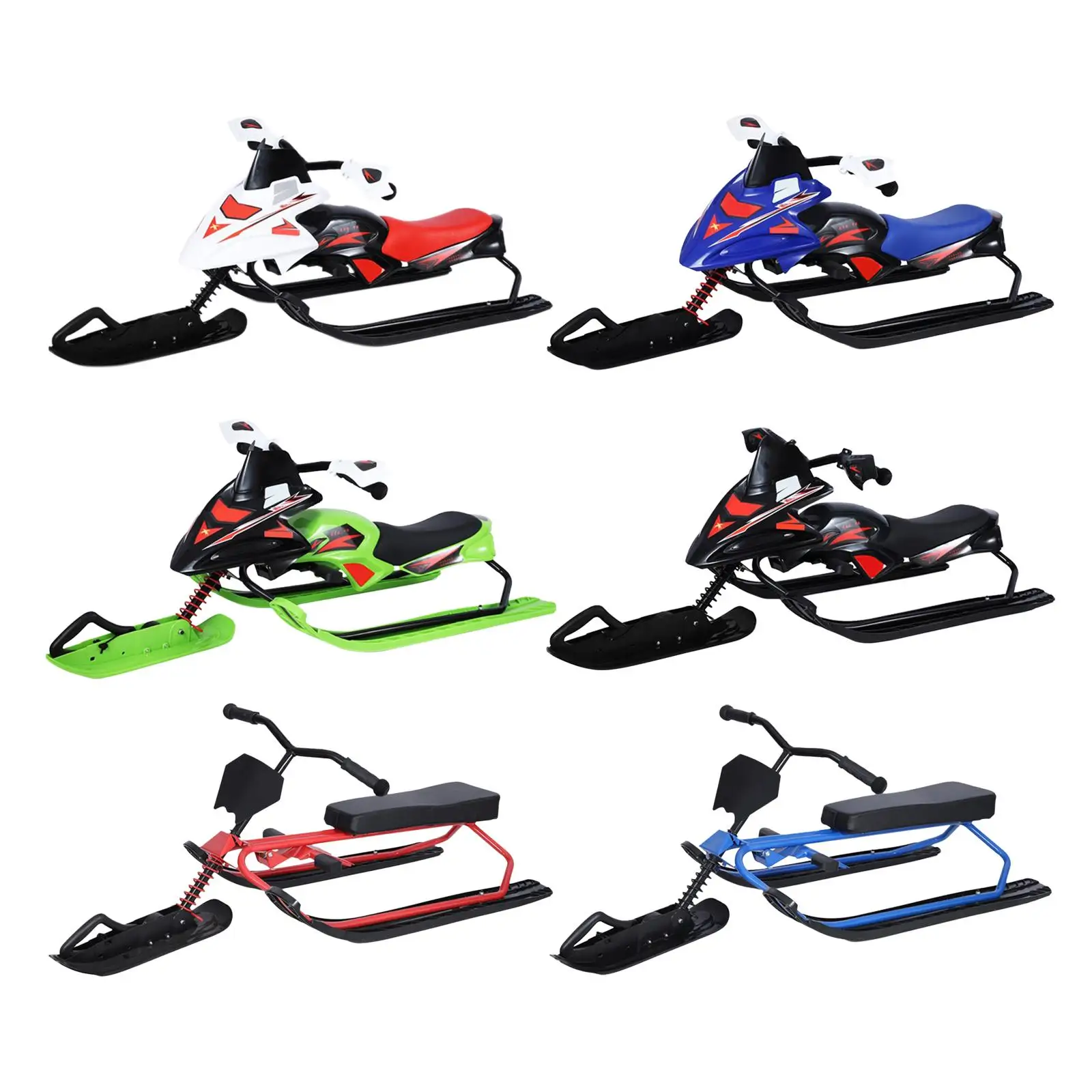 Snow Racer Sled with Steering Wheel and Bicycle Handle and Twin Brakes for Downhill and Uphill Sleigh Ski Sled for Winter Sport