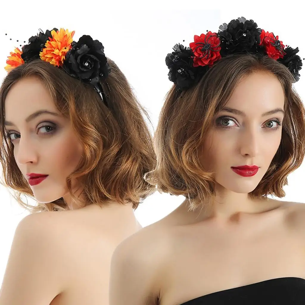 Womens Goth Rose Flower Garland Festival Halloween Headband Headpiece