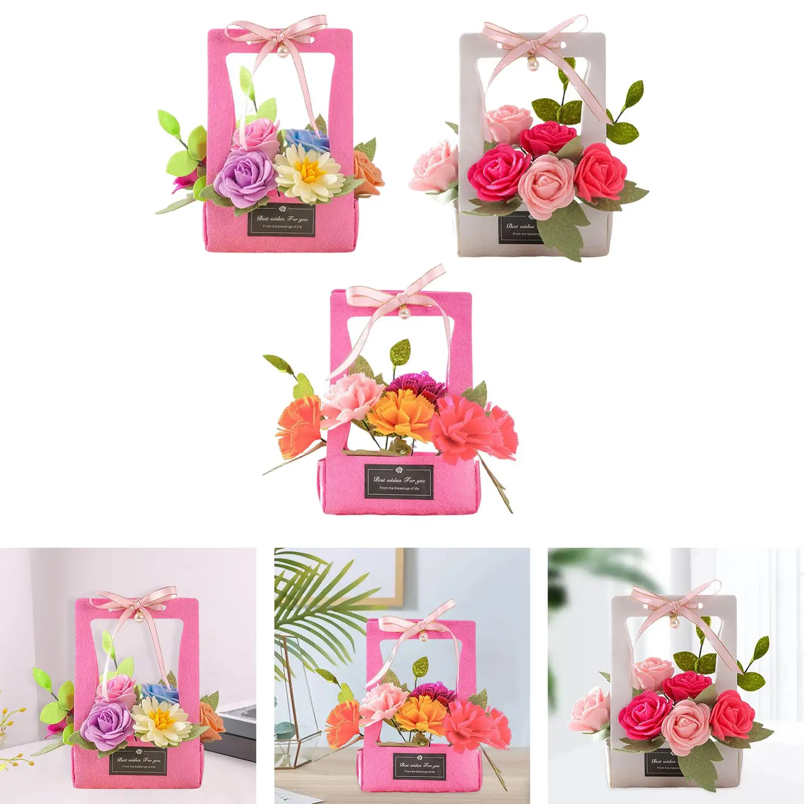 3D DIY Felt Flower Basket Craft Kit Kids Toy Mothers Day Gift Floral Handmade for Boys Girls Halloween Home Birthday Decor