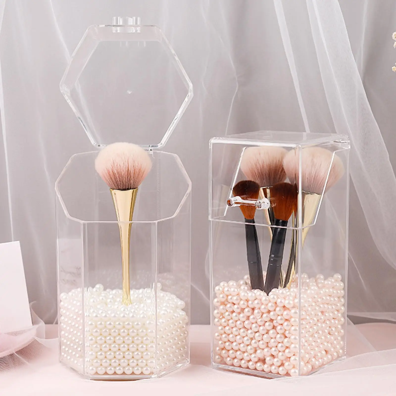 Makeup Brush Holder Dustproof Storage Box Premium Quality Acrylic Makeup Organizer - Square, Multi