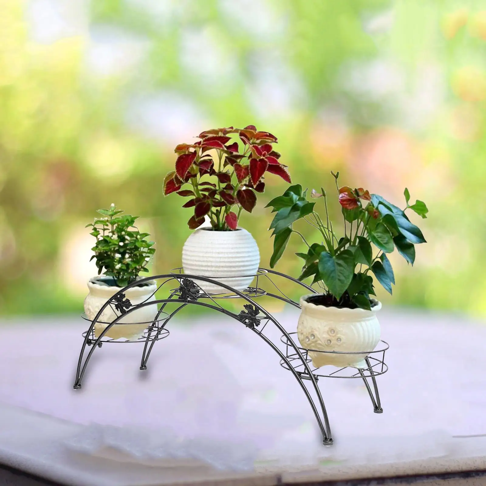 with 3 Pot Trays Arch Shaped Flower Pot Stand Shelf Garden Container Iron Art Flower Pot Holder for Garden Flower Pot Stand