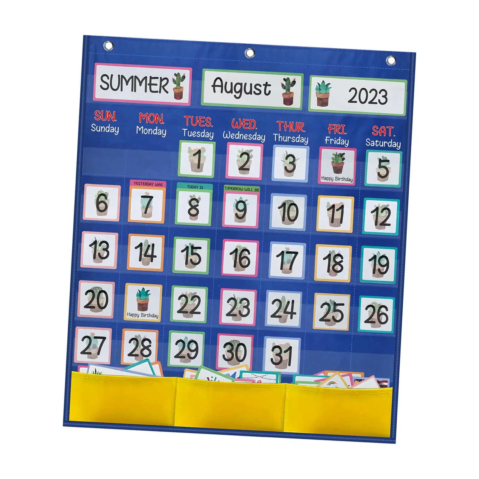 Monthly Calendar Pocket Chart for Kids Learning with 89 Cards, 3 Hooks