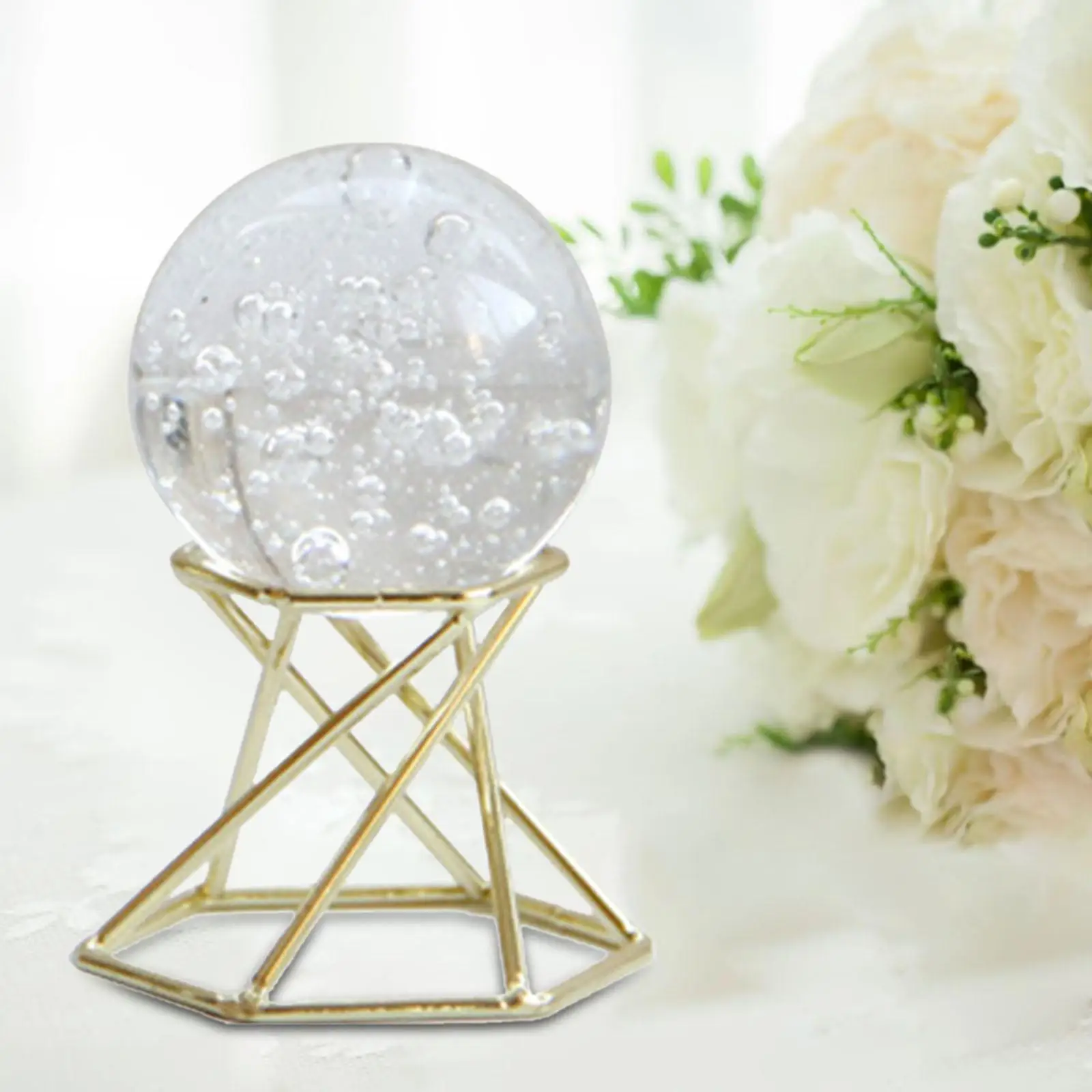 Creative Ball with Metal Stand Collectable Craft Ball Holder for Restaurant Table Bedroom Decor Gift