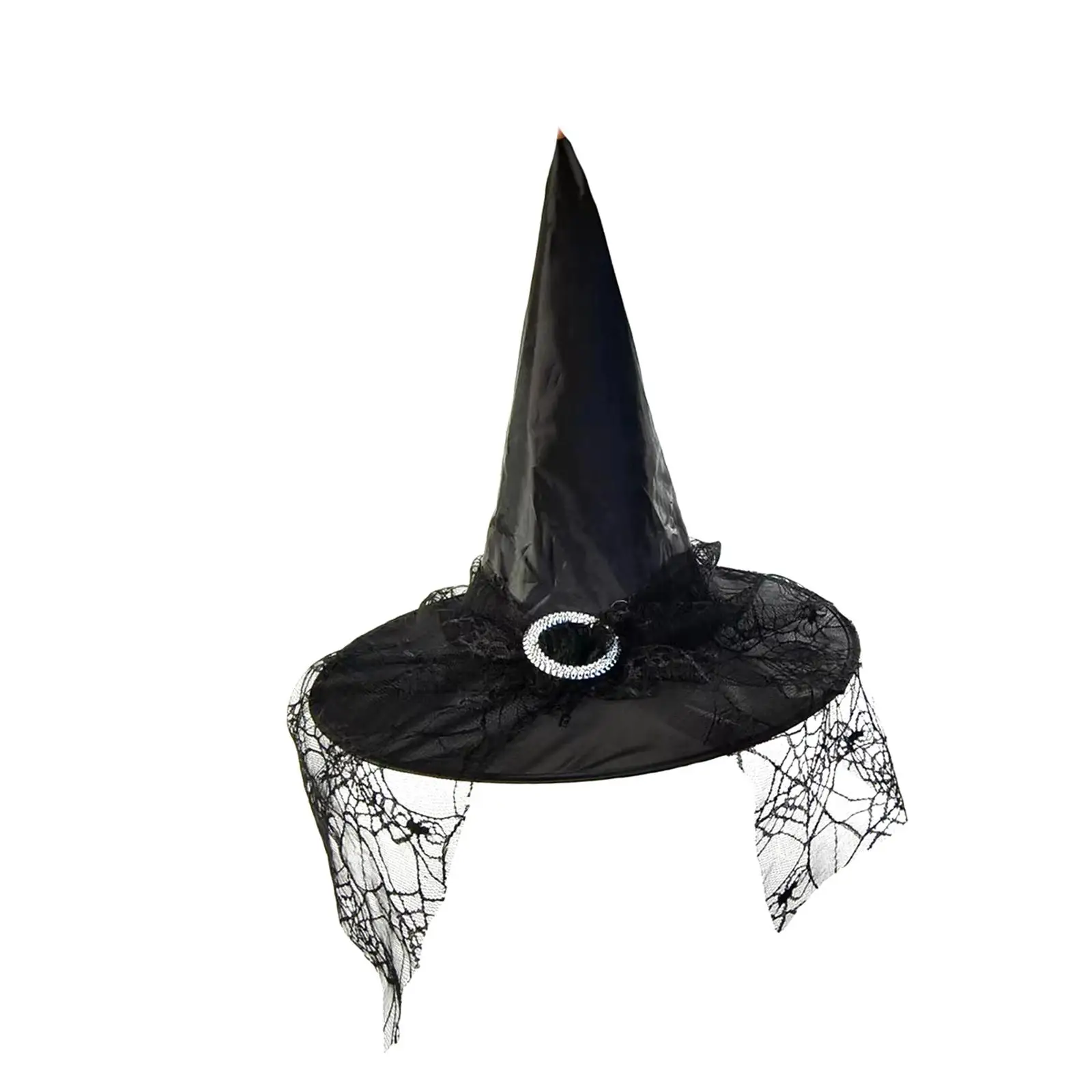 Halloween Witch Hat Sorceress Hat Fancy Dress with Gauze Modern for Decoration Photo Props Black Pointed Hat for Party Carnival