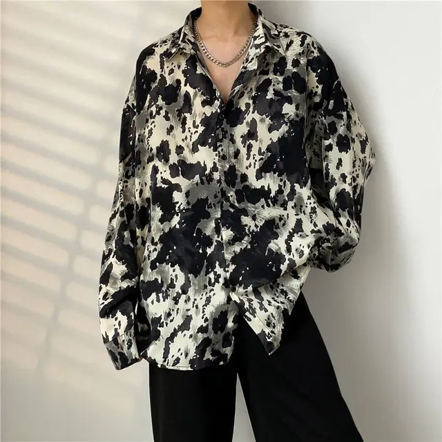 Spring New Trend Men's Clothing Vintage Hong Kong Breeze Oversized Long  Sleeve Lapel Single-breasted Fashion Printed Loose Shirt - AliExpress