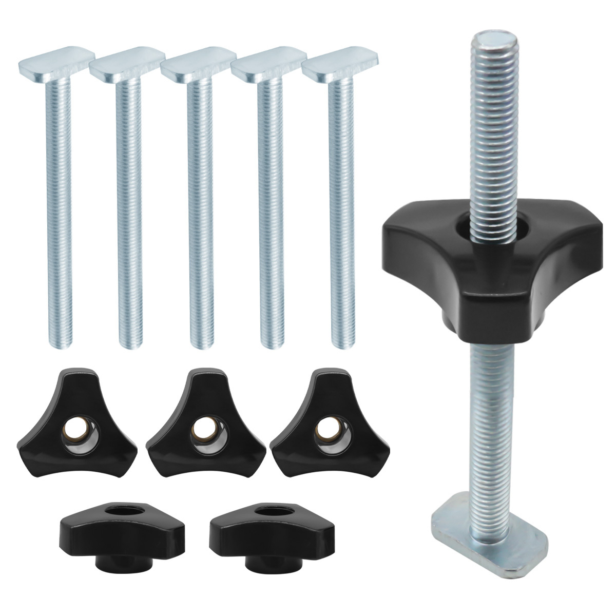 5er-Pack T-Bolzen-Knopf-Set, T-Slider T-Schlitz, T-Schraube und Mutter, T-Schraube und Kunststoff-Knopfmutter, Stichschraubenbefestigung für Werkbank-T-Nut – Detail 5