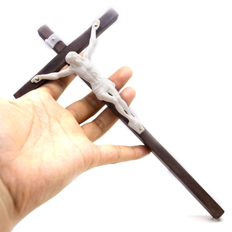 Description Picture 5 of itemCrucifix Wall Cross Solid Wooden Catholic Cross Decor for Wall Christian Prayer Hand Holding Cross Home Office Decor