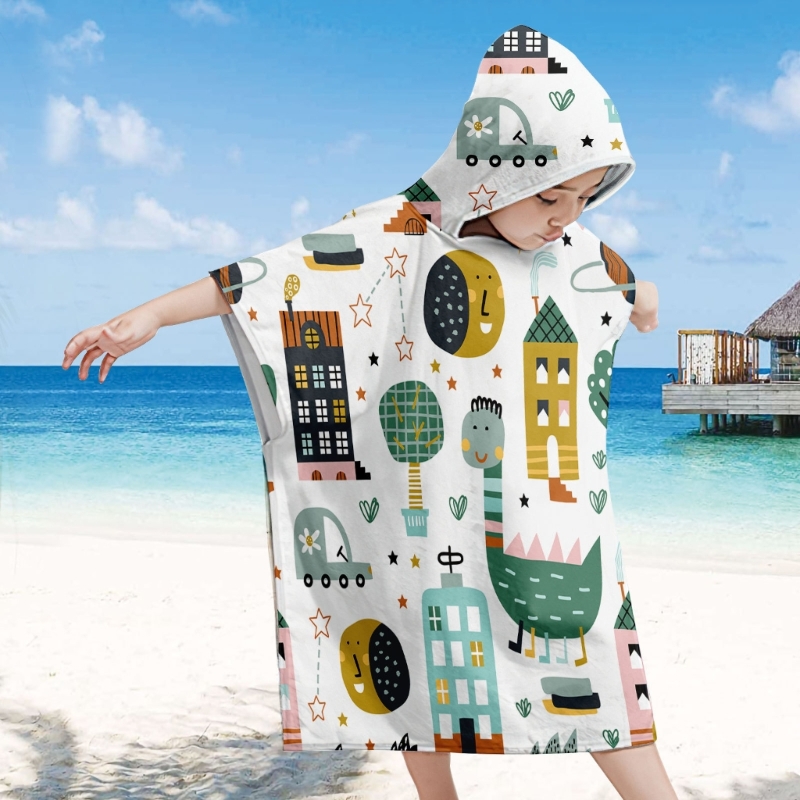 Kinder Kapuze Handtuch Poncho für Kinder Strand tuch Schwimmbad Badet uch Surfen Drops hipping – Detail 10
