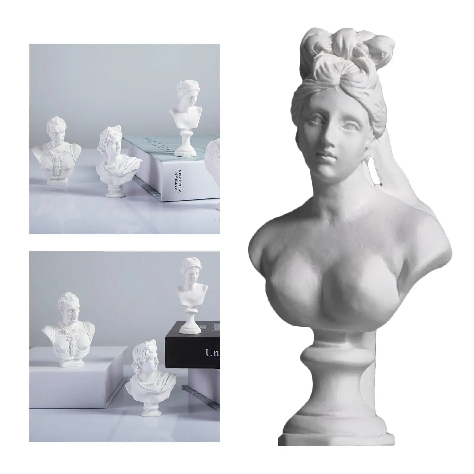 3x 2.4 Inch Classic Resin Greek  Head Bust Statue  Sculpture Figurine for Artist Home Decor Statue