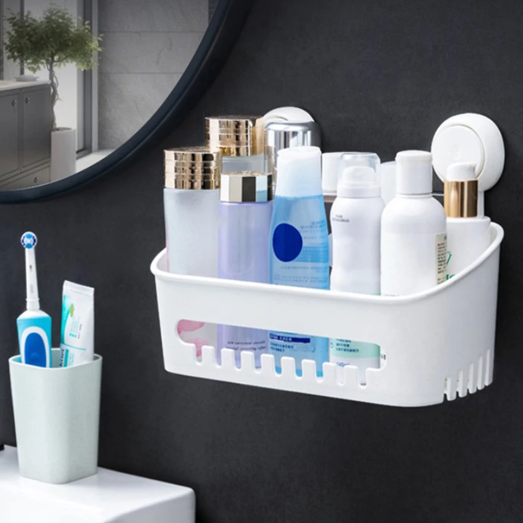 Bathroom Shelf Wall Mounted Suction Cup Holder Shower Shelf Home Cosmetic Box Makeup Organizer Bathroom Accessory