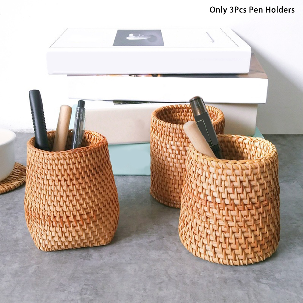 Escritório em Casa Rattan Maquiagem Escova Organizador Mão Tecido Estudante Mesa Decoração Acessórios Presente Copo Prático Caneta Suportes 3 Pçs 7 tecido estudante mesa decoração acessórios presente copo