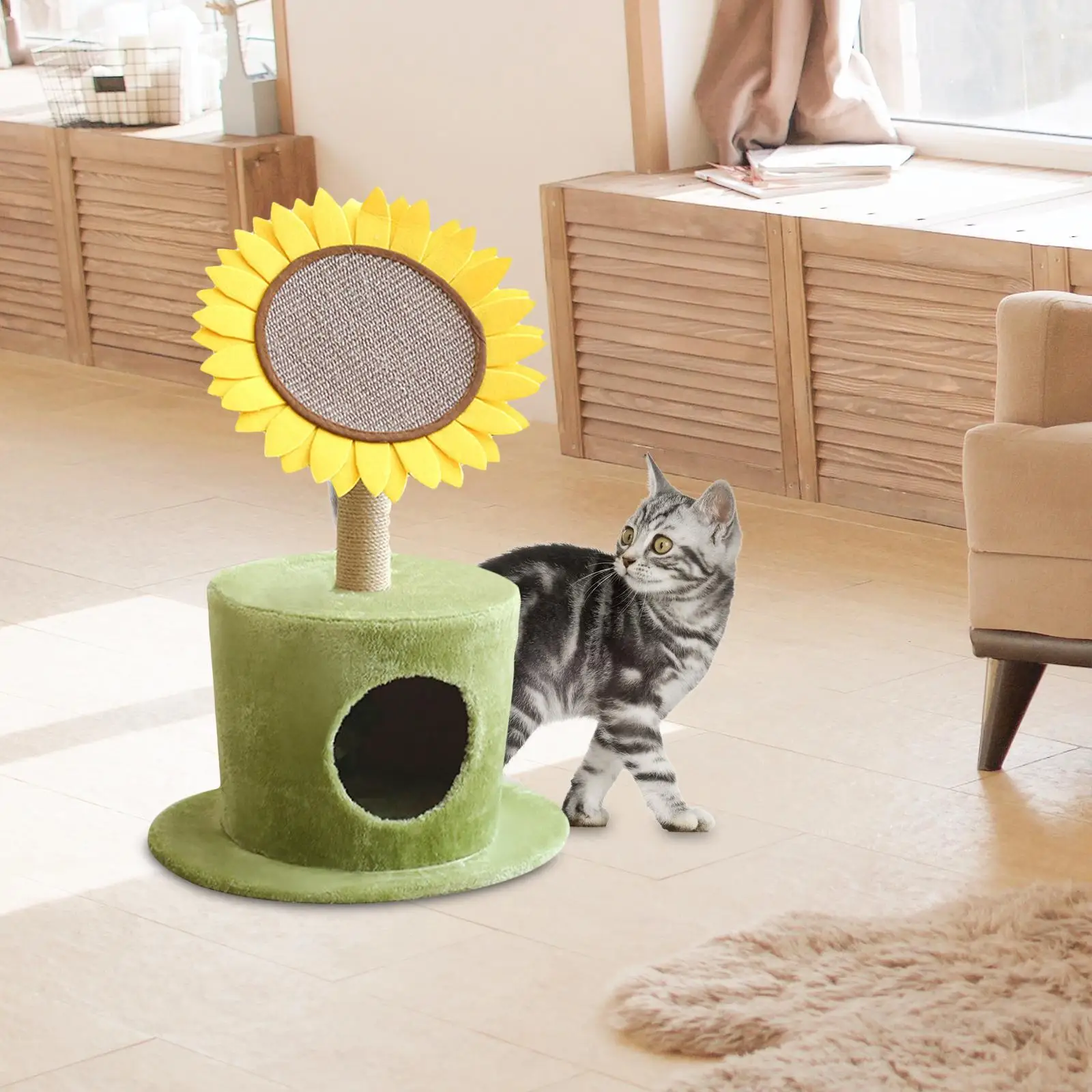 Flower Shaped Cat House Climbing Stand with Sisal Covered Scratching Posts, Cat Scratcher Toy Pets Supplies