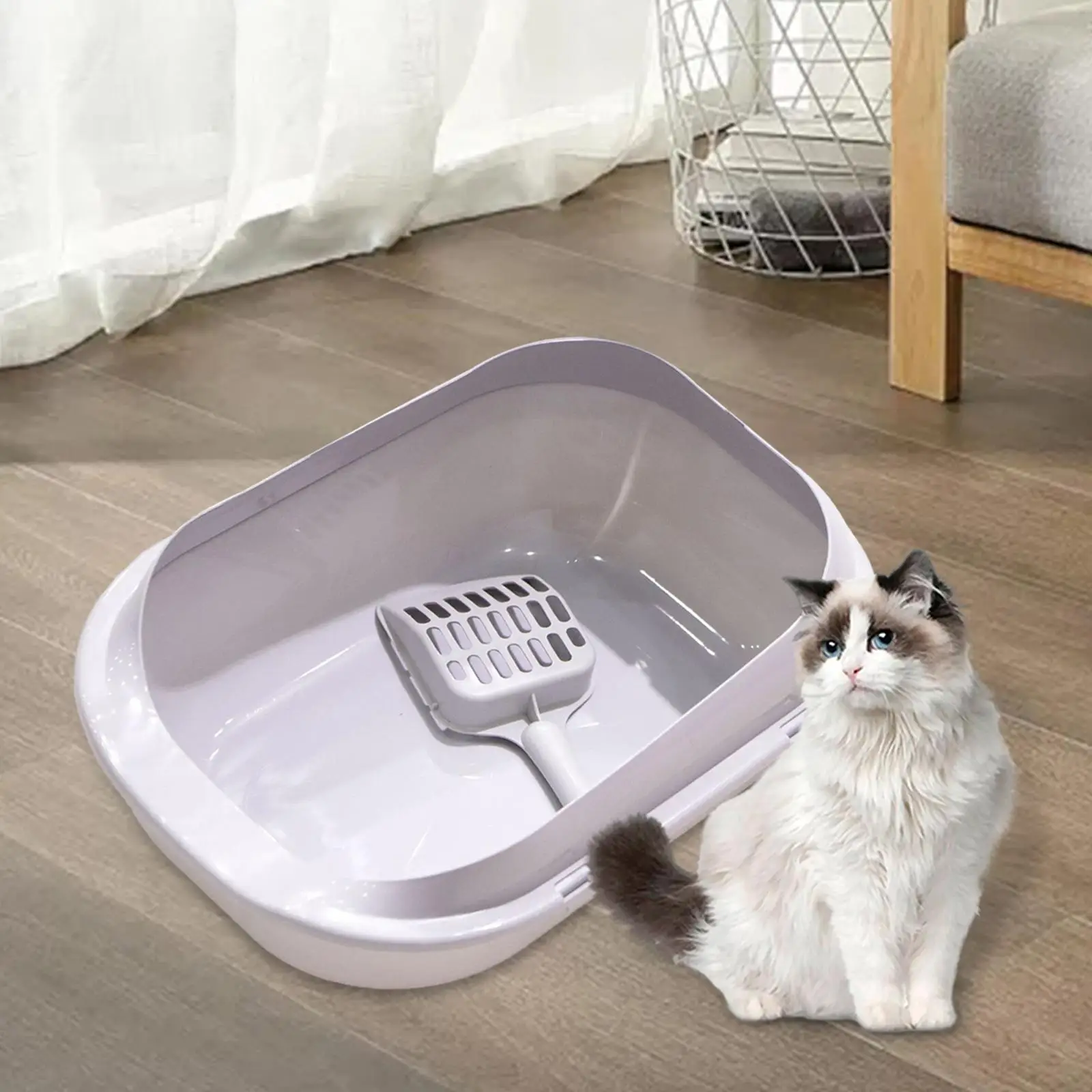 Cat Litter Box Open Top Pet Litter Tray High Sided Cat Sandbox Kitty Litter Pan for Small Animals Easy to Clean Pets Accessories