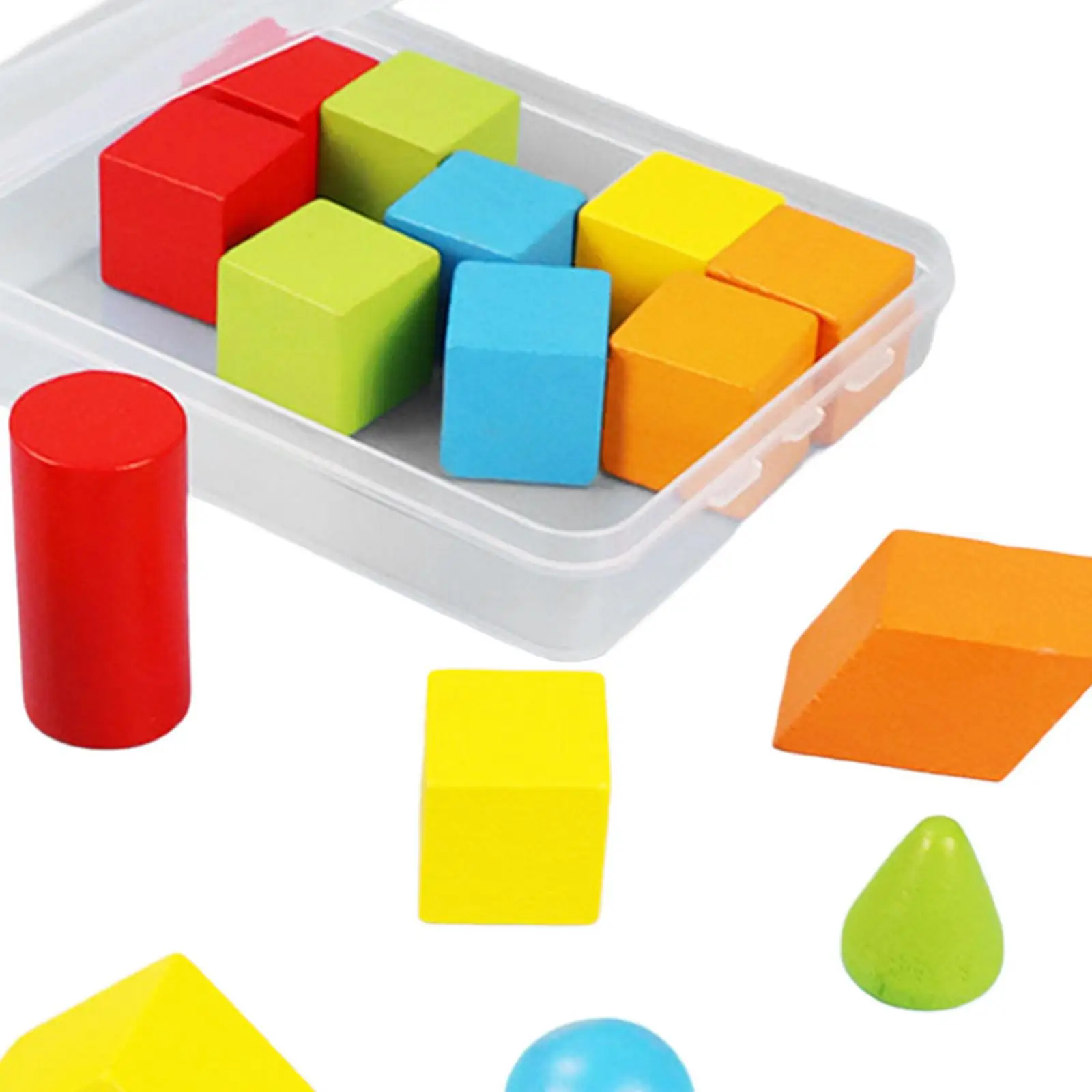 Wood Geometric Shapes Blocks Set Teaching Aids Montessori Educational 3D Shapes Geometric Solids for Activity Early Education