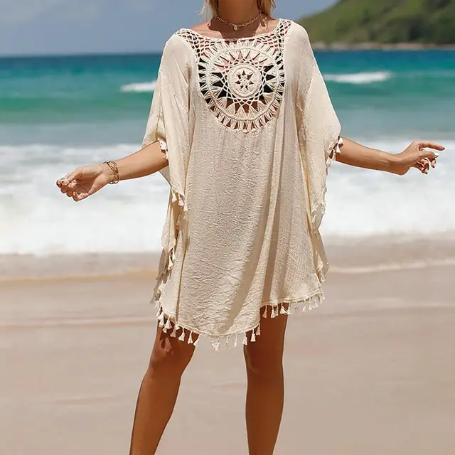 Sexy feminino solto vestido de praia túnica sólido biquíni cobrir