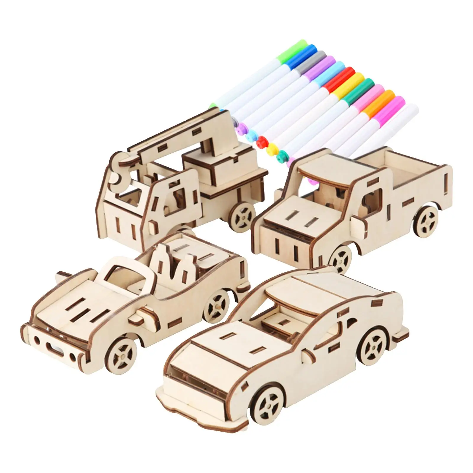 Model Car Kits diy 3D Jigsaw Puzzle Toys with Colored Markers Activity 4 Pack for Festival childrens Birthday Kids Teens