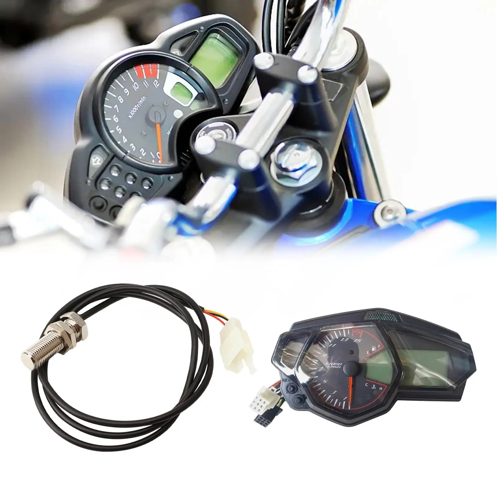 Motorcycle Speedometer Tachometer Fuel Level Display Odometer LCD Digital Gauge