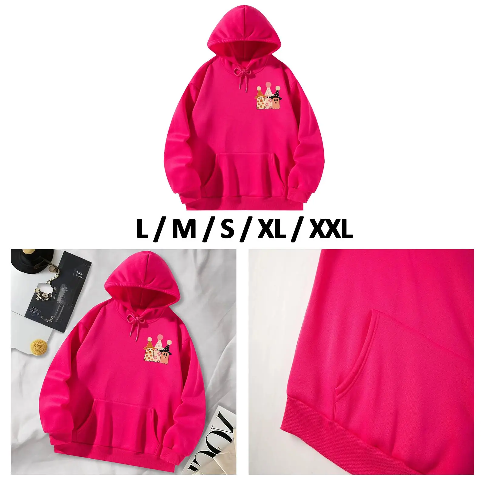 Drawstring Pullover Hoodie Rose Red Stylish Durable Lightweight Pullover Tops Adult Hoodie for Street Work Office Travel Hiking