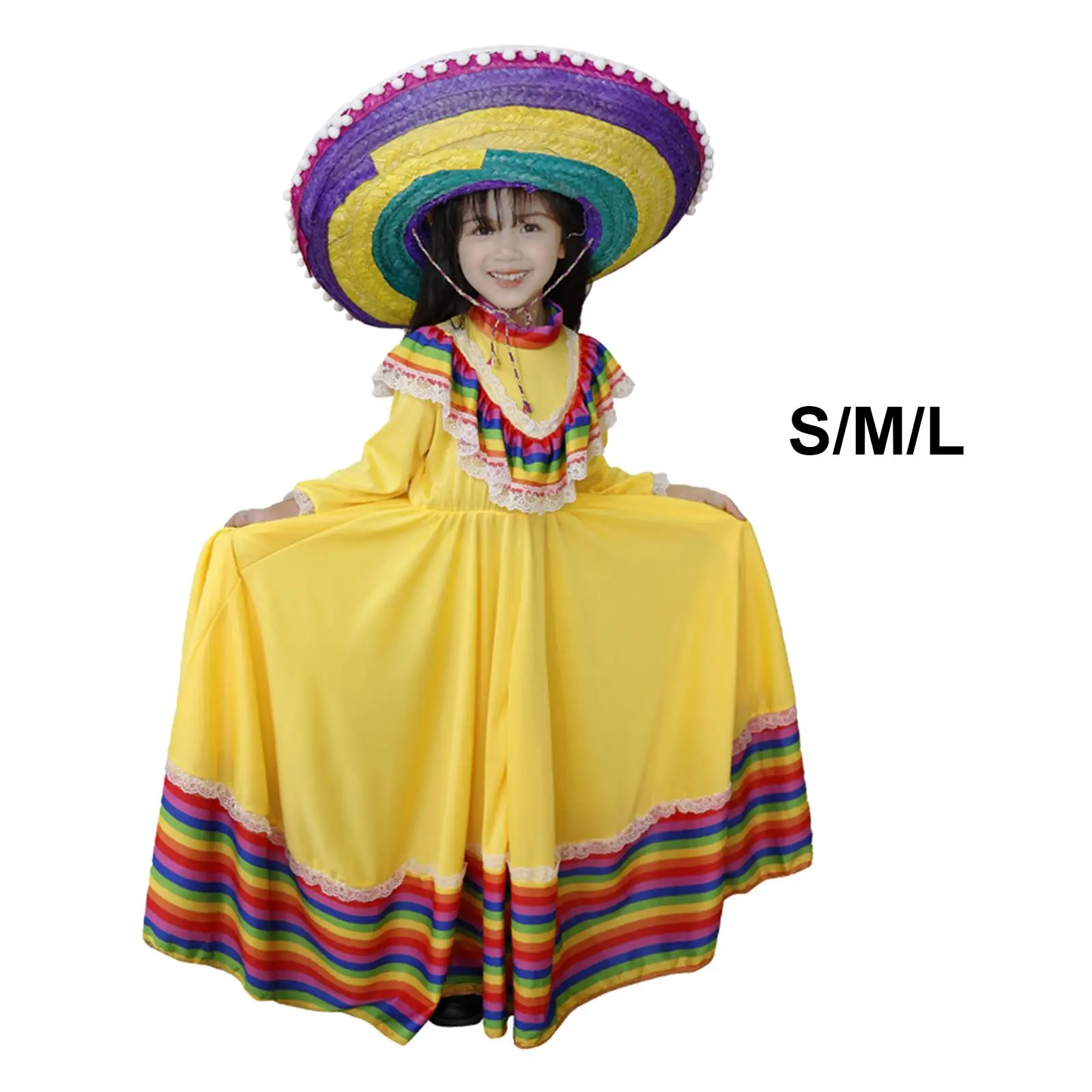 Kids Girls Mexican Dress Traditional Dresses Dancer Fancy Dress for Carnival