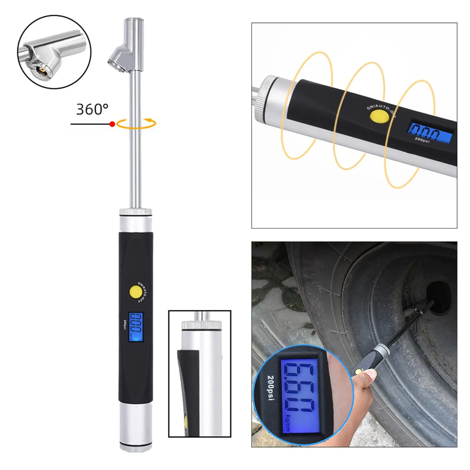 Digital Tire Pressure Gauge with Backlit LED with Extended Swivel Air Chuck Fit for Truck Van Motorcycle Car Bike