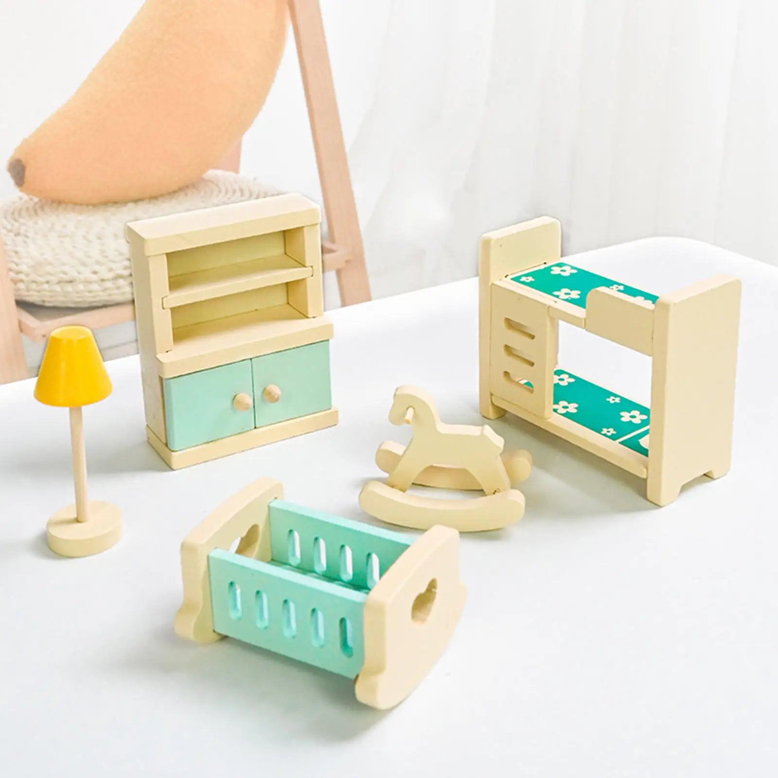 Wooden Dollhouse Furniture Set Miniature Play Scene Model for Decoration
