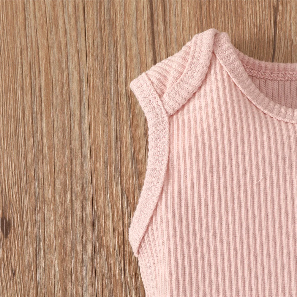 0-24 Months Newborn Baby Girls 2 Piece Clothes Set Toddler Summer Solid Color Sleeveless Knitted Rib Romper Shorts Hairband baby knitted clothing set