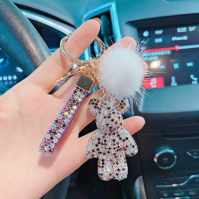 Rhinestone Cute Bear Key Chain Tassels Keychain Anti-lost Pendant Holiday  Car Key Ring Chain Holder Keyfob Jewelry For Girl Gift