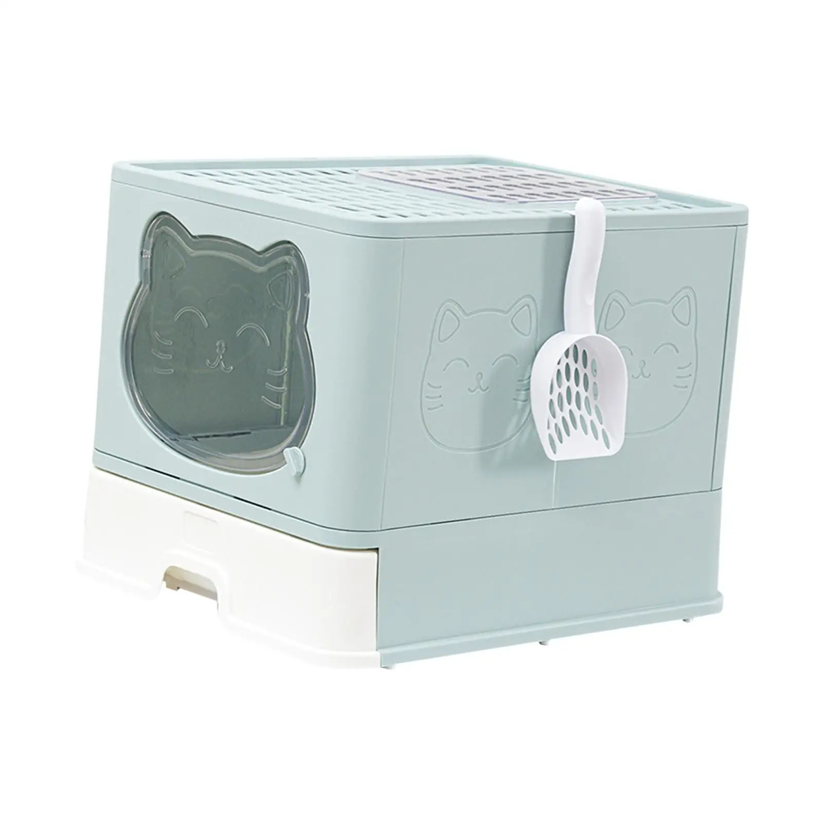 Large Cat Litter Box Foldable Fully Enclosed Hooded Closed Front Door and Top Exit Cat Potty Hollow Holes AT The Top Portable