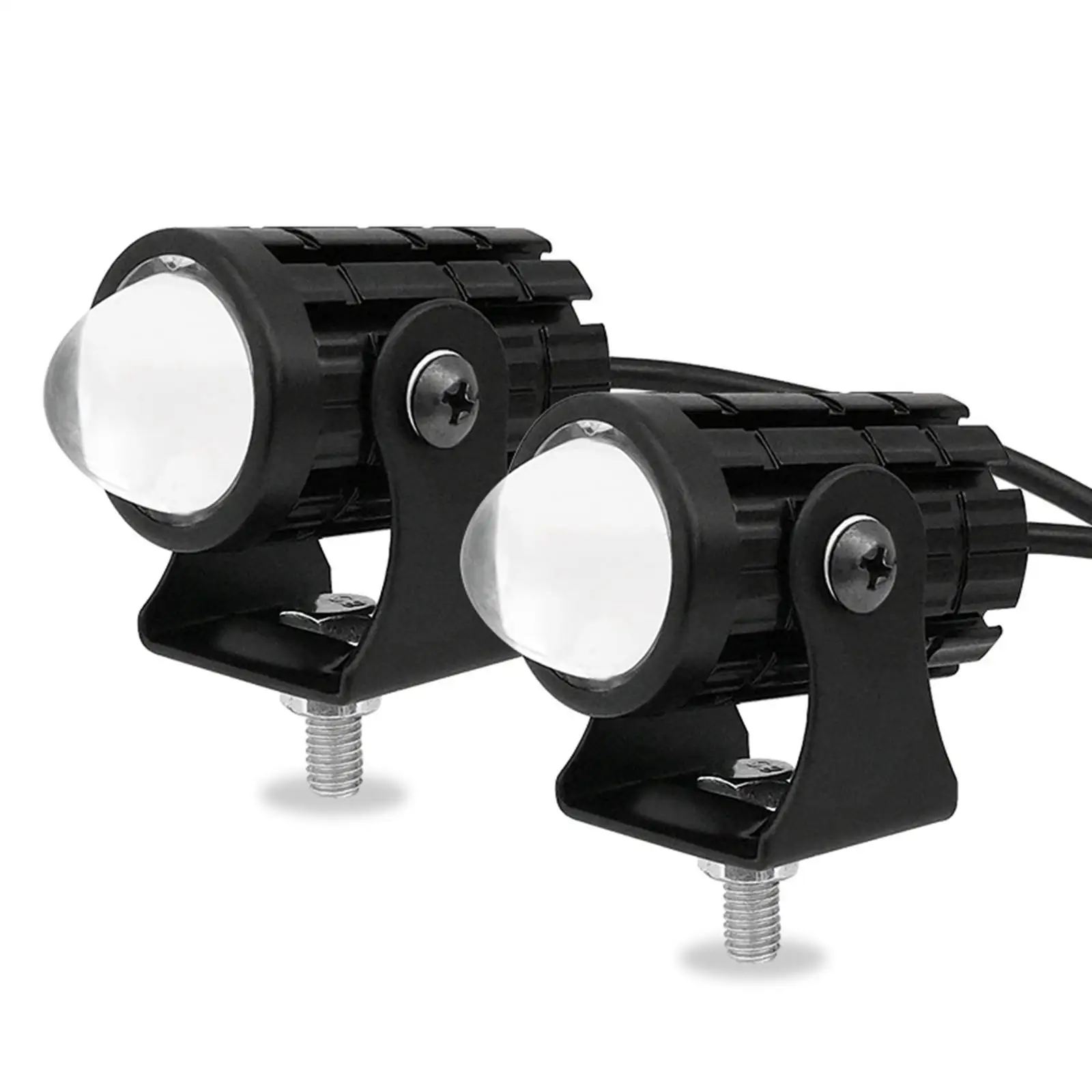 Universal Motorcycle LED Headlight Projector Lens Dual Color ATV Scooter Driving Racer Light Auxiliary Spotlight Lamp