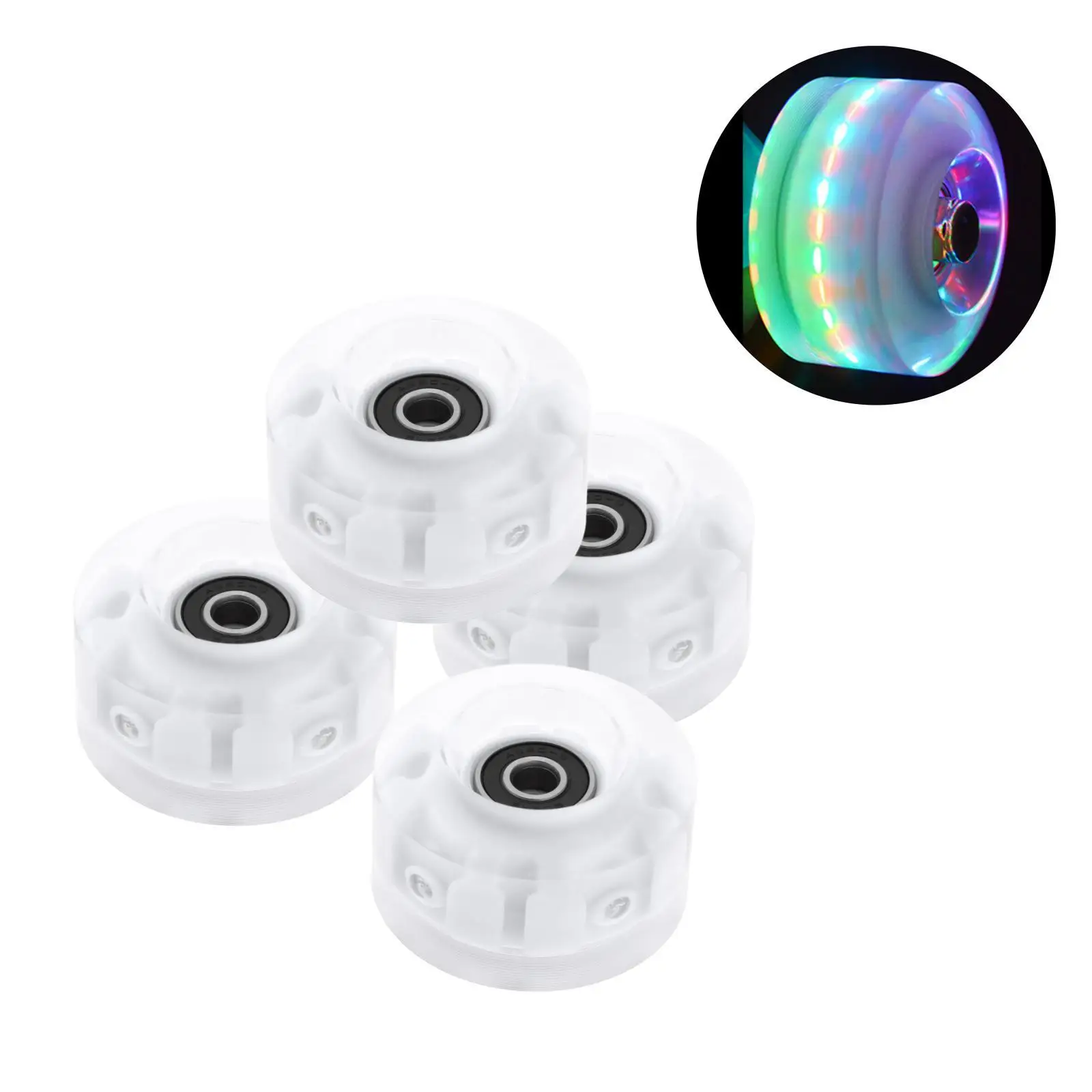 4 Pack Luminous Roller Skate Wheels Light Up w/ Bearings Double Row Skating