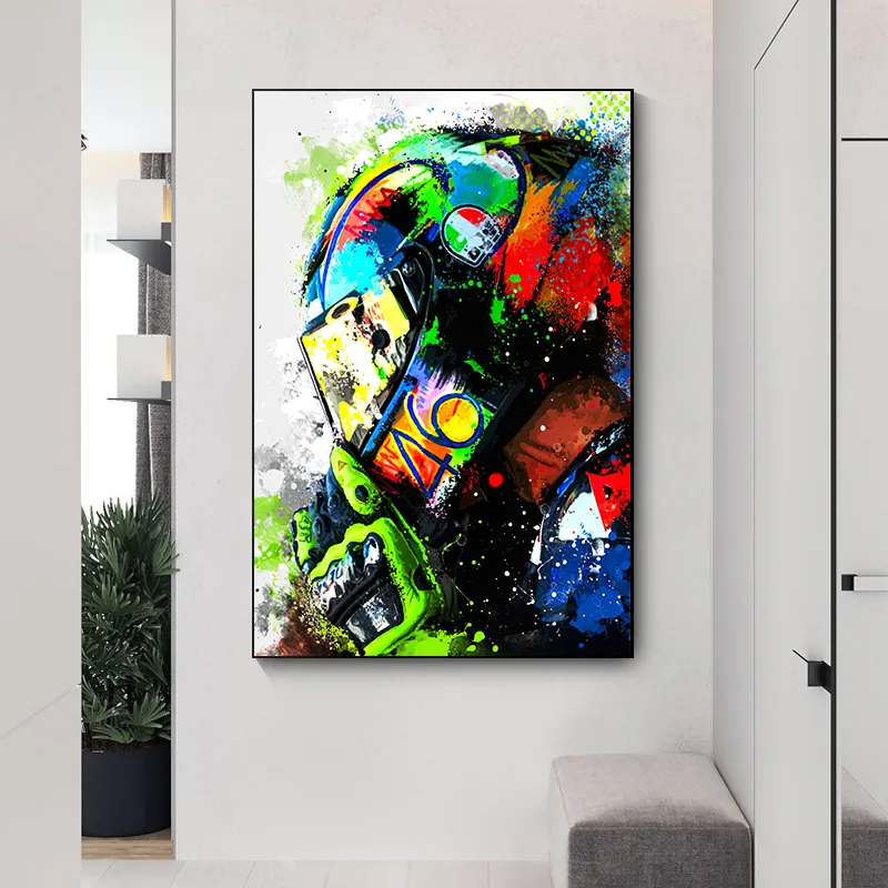 Sports Car Racer Portrait HD Print Wall Art Prints And Paintings`Watercolor Motorcycle Racer Valentino Rossies Canvas Poster