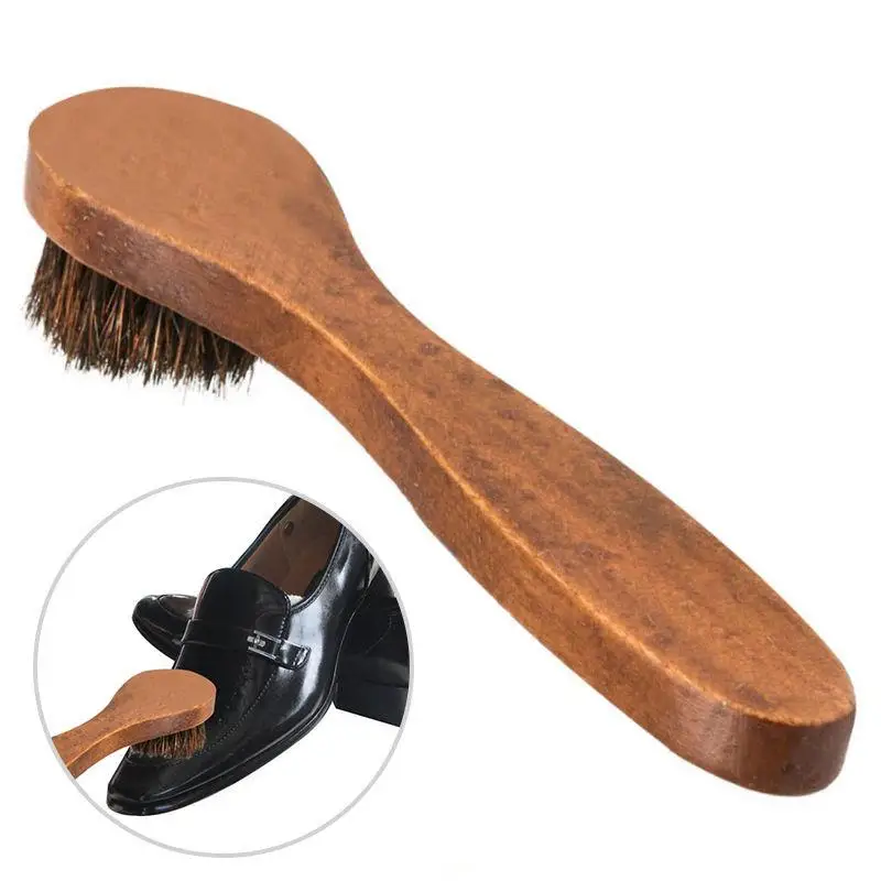 3x Durable Long Wood Handle Bristle Brush Shoe Boot Polish Shine Cleaning