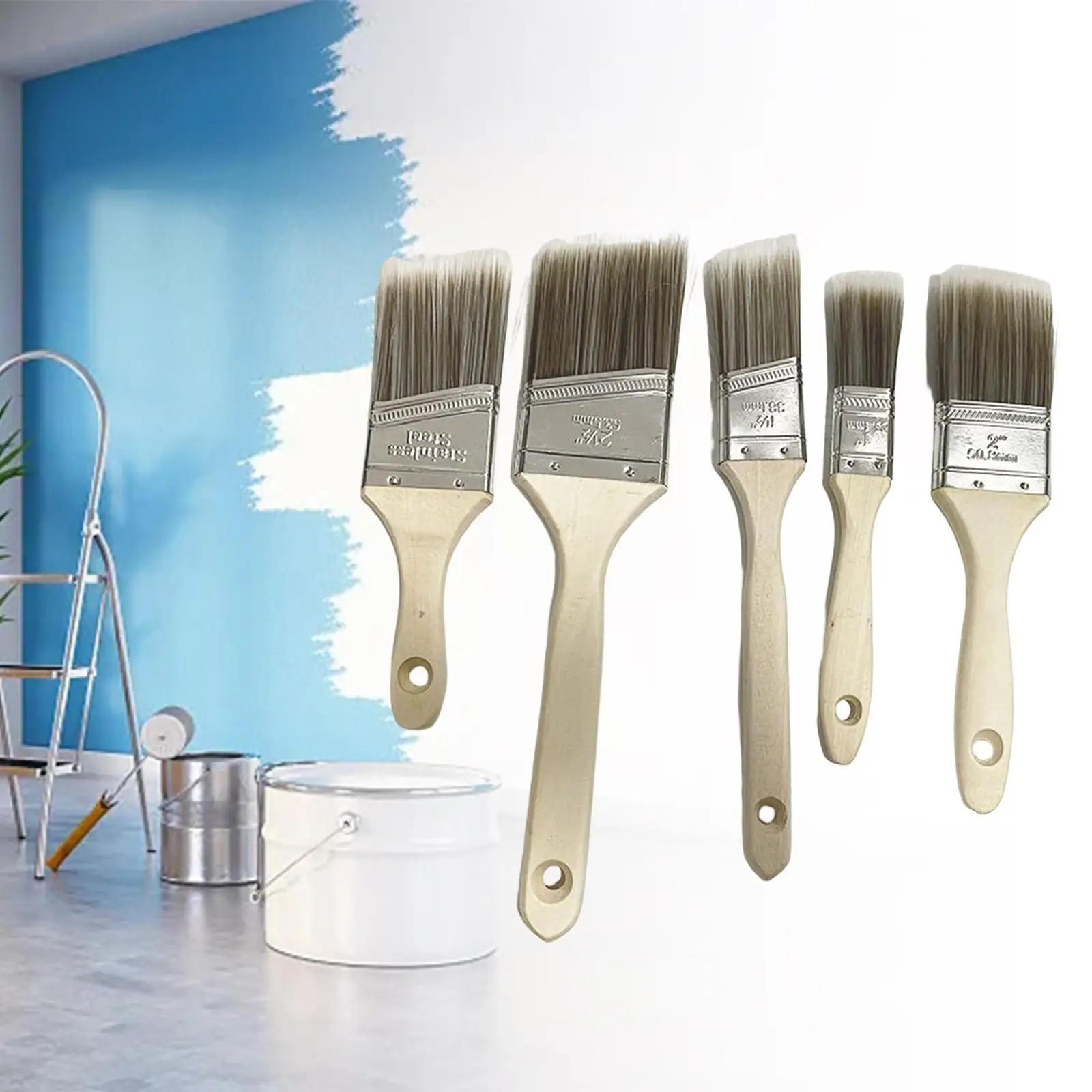 5x Wall Paint Brushes Professional for Home Renovations Bathrooms Baseboards