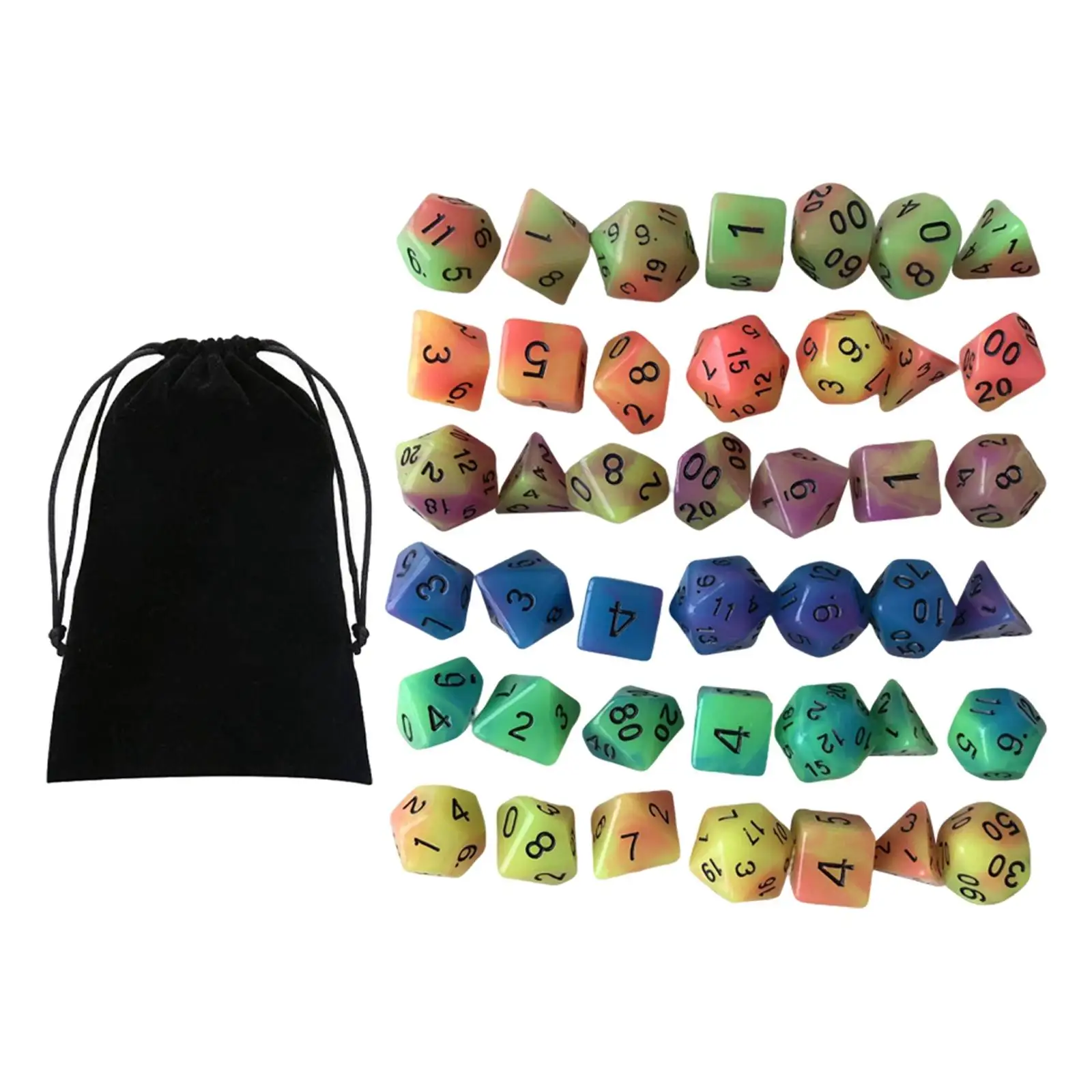 Acrylic Luminous RPG Dices Set with Pouch Bar Toys, Polyhedral Dices Set for MTG RPG Board Game Math Teaching
