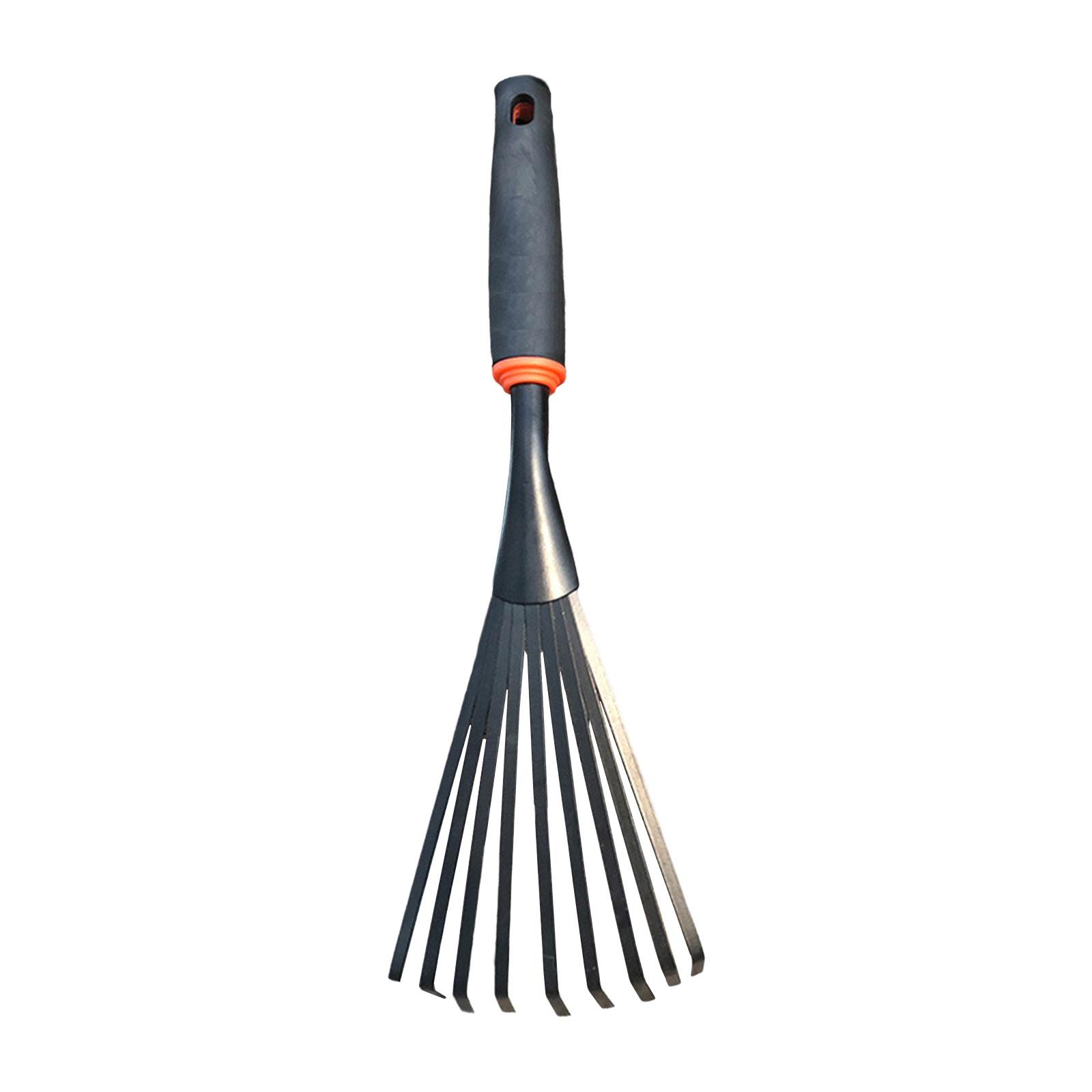 Metal Shrub Rake Small Garden Rake 9 Tines Leaf Rake for Gardening Spreading Mulch Shrub Loosening Soil Courtyard