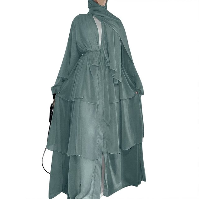 Chiffon Open Abaya Three-layer Jilbab Muslim Dress Abayas For