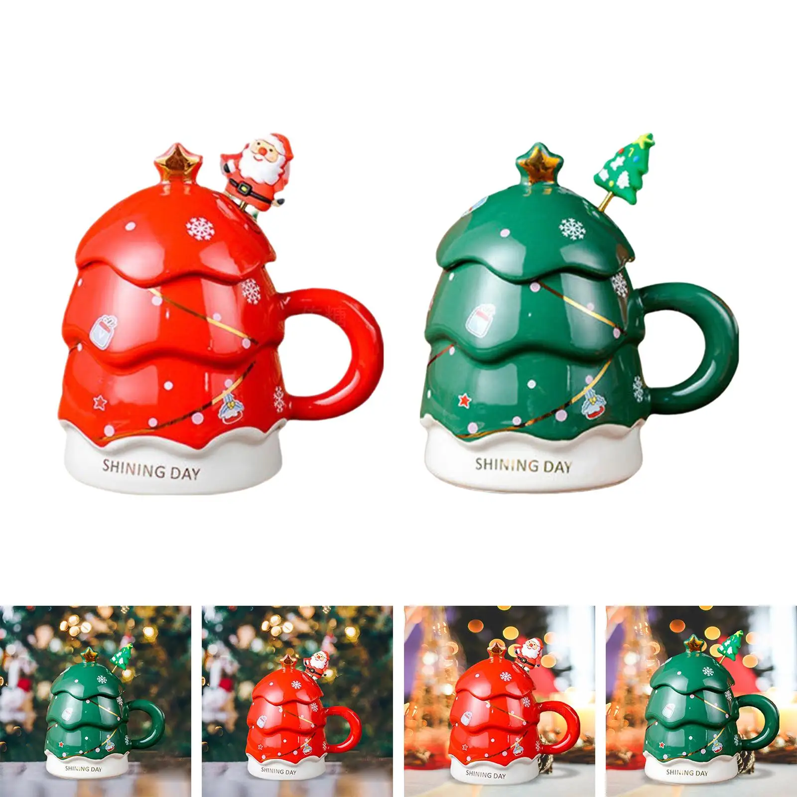 Christmas Tree Ceramic Coffee Mug Tableware with Lid Cover Milk Cups for Daily Using Kitchen Birthday Gift Home