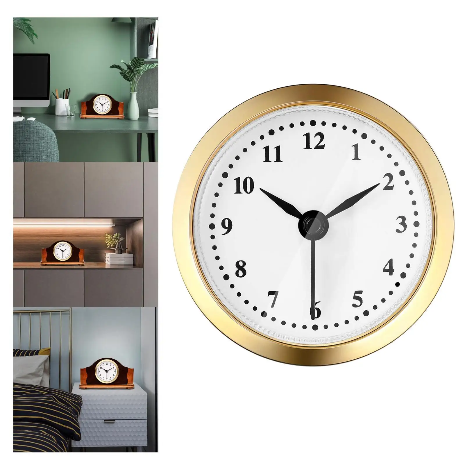61mm Quartz Clock Insert Movement Wall Clock Gold Rim Battery Powered Non Ticking Classic for Clock Making Kit Office Bedroom
