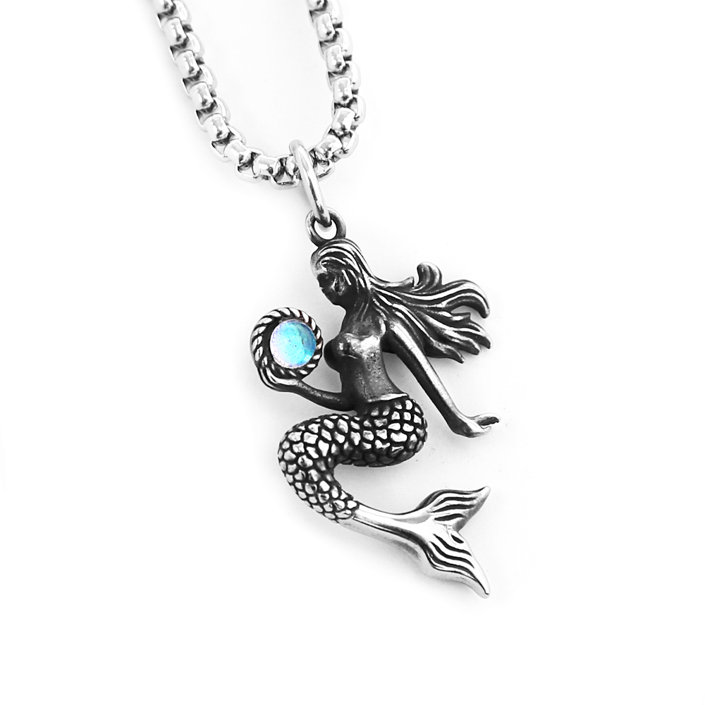 Neue Design Vintage 316L Edelstahl Meerjungfrau Anhänger Für Frauen Männer Mit Zirkon Exquisite Mode Schmuck Geschenke Dropshipping – Detail 1