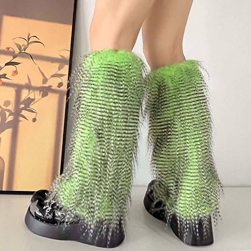 Y2K Goth Furry Faux Fur Women Leg Warmers Boot Covers Harajuku Lolita Girls Punk Fashion Cute Jk Hipster Warm Fluffies Leggings