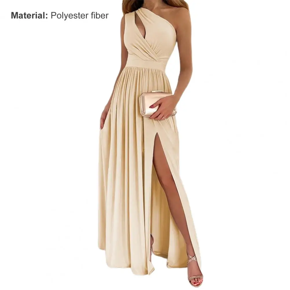 summer beach maxi dresses Summer Sleeveless Draped Lady Party Dress Sexy Skew Collar Hollow Out Long Dress Women Spring One Shoulder High Slit Maxi Dress lace bathing suit cover up