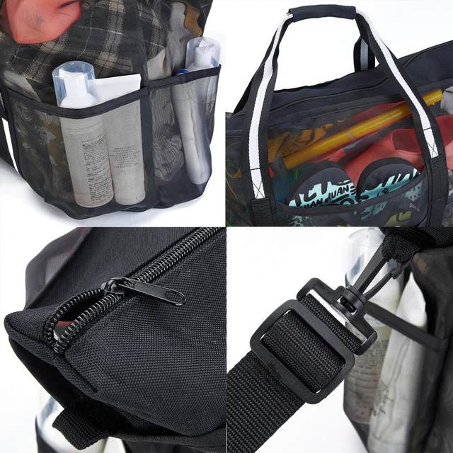 Sac De Plage Maille Atarni 25L XL - Fourre-tout Poche Zippée Piscine Plage Famille Bleu