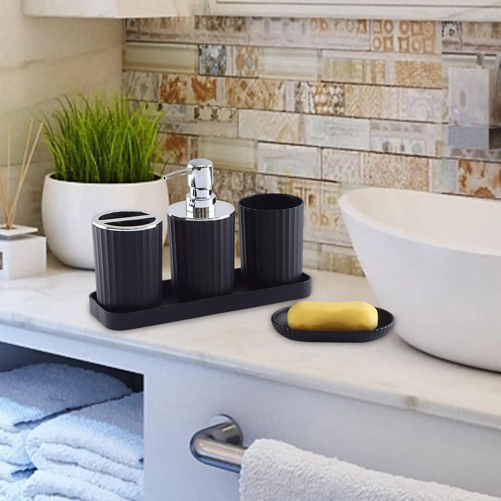 Bathroom Accessories Set Lotion Bottle Soap Dish Countertop Decor